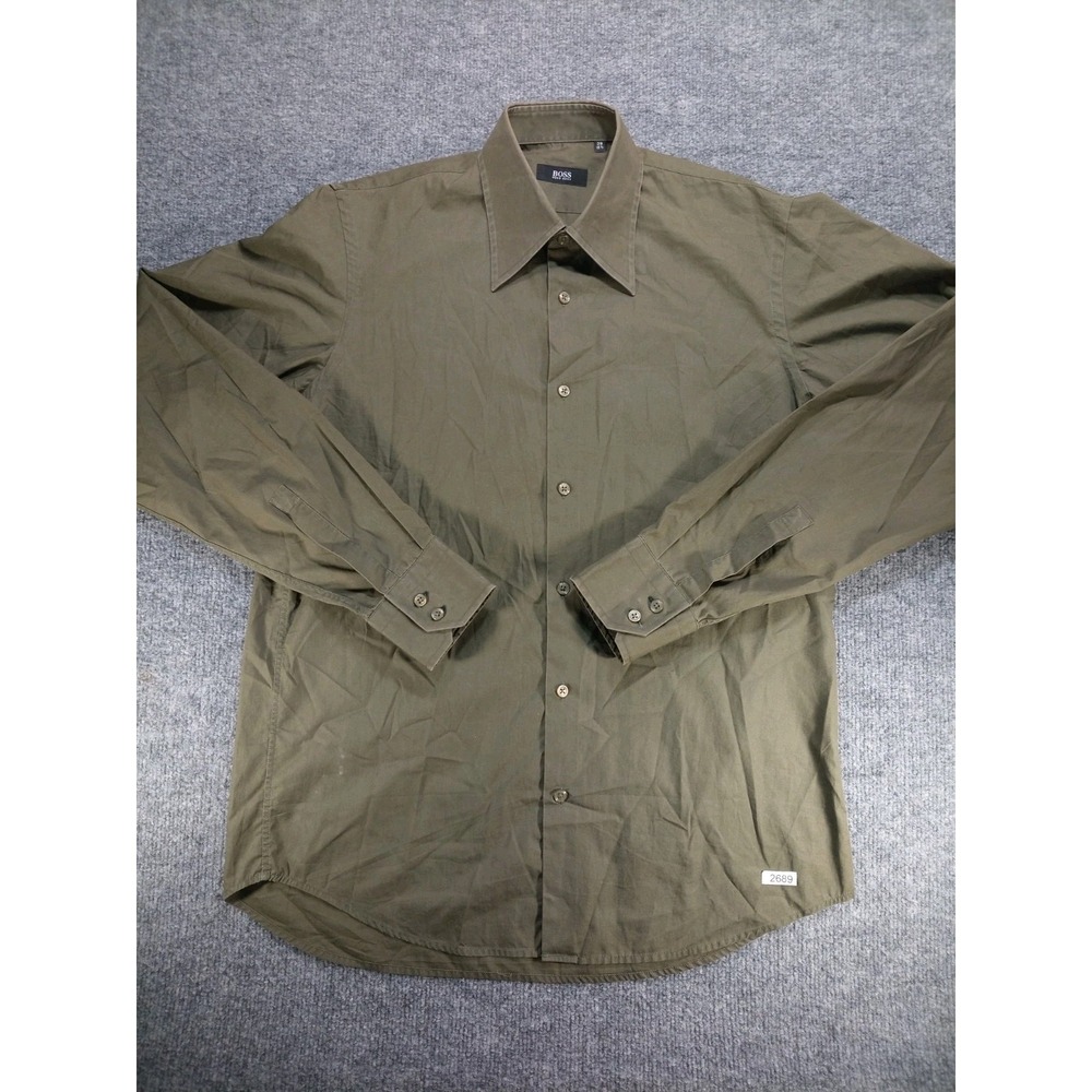 Hugo Boss Men's Dress Shirt Size 39 15.5 Olive Green Long Sleeve Button Up